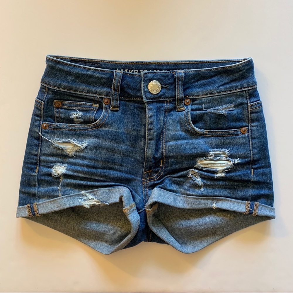 American Eagle Medium Wash Ripped Jean Shorts